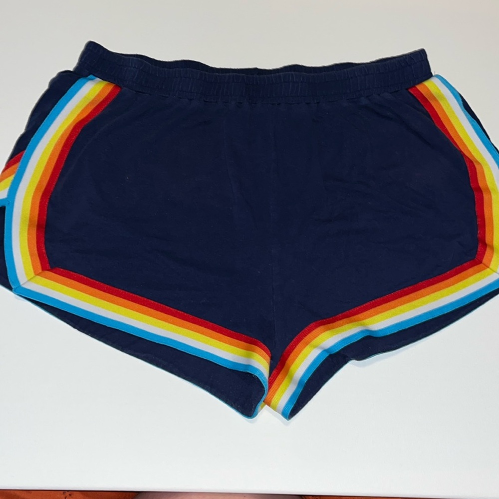Retro looking navy rainbow shorts